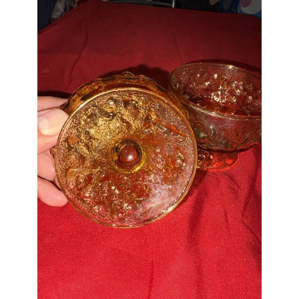 Vintage Amber Glass Dessert Bowls Sherbet Cups Set of 3 Indiana Milano Textured